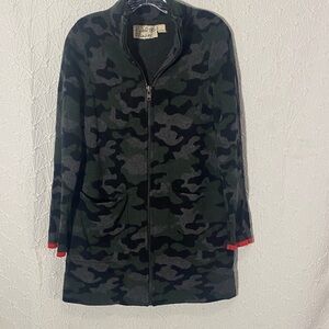 Field Flower by Anthropologie Green Camo 100% Wool Sweater Coat Cabincore